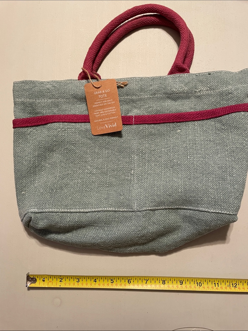 Grab & Go Tote - Sage Green with Pink Trim LoveVivid NWT